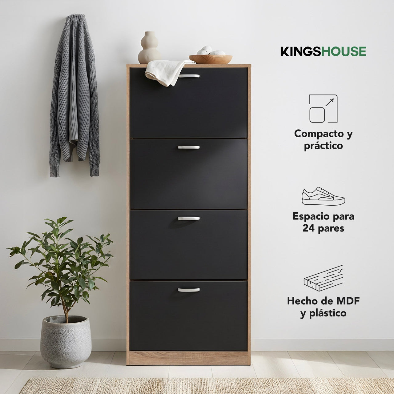Mueble Zapatero Organizador Calzado 4 Cajones Madera