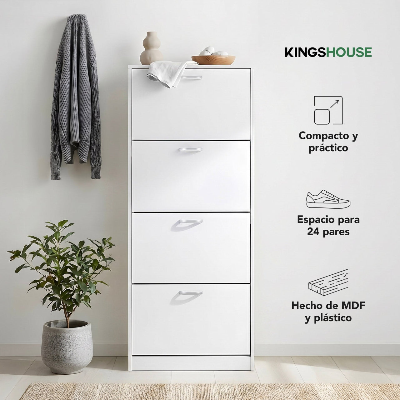 Mueble Zapatero Organizador Calzado 4 Cajones Madera