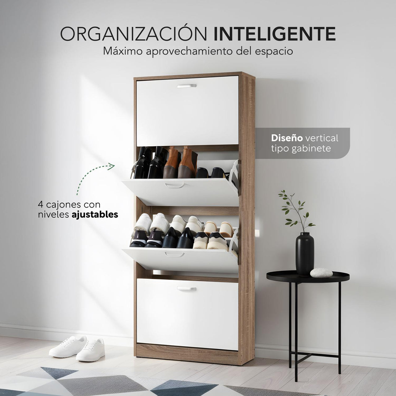 Mueble Zapatero Organizador Calzado 4 Cajones Madera