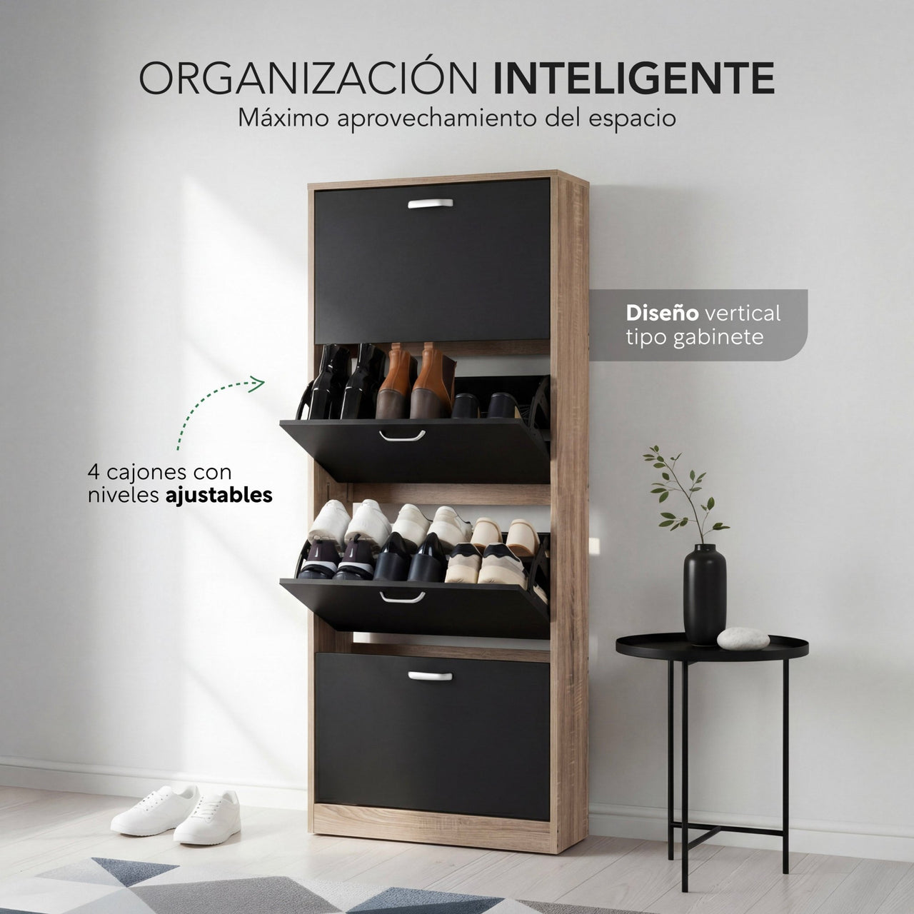 Mueble Zapatero Organizador Calzado 4 Cajones Madera