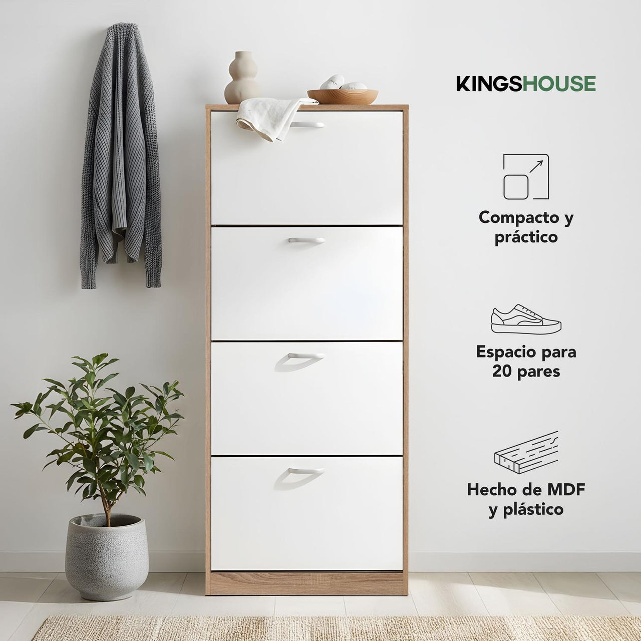Mueble Zapatero Organizador Calzado 4 Cajones Madera