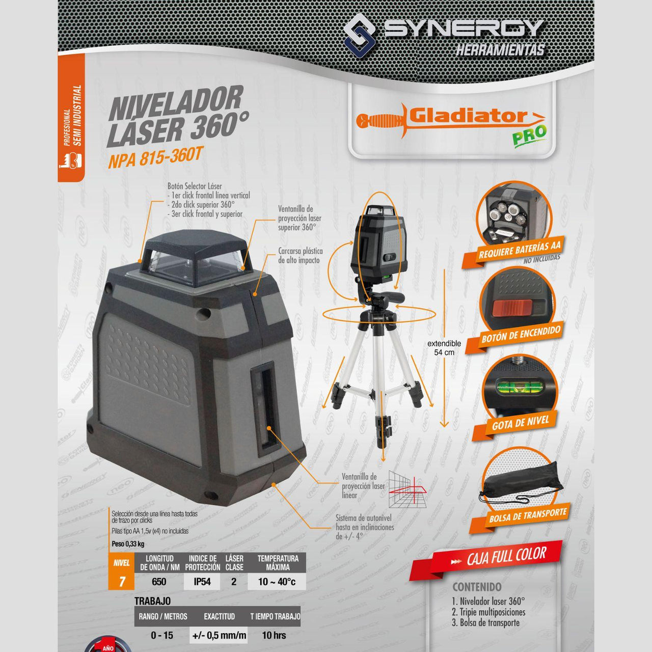 Nivel Laser 360 Grados Lineas Cruzadas Rojo 15M + Tripode