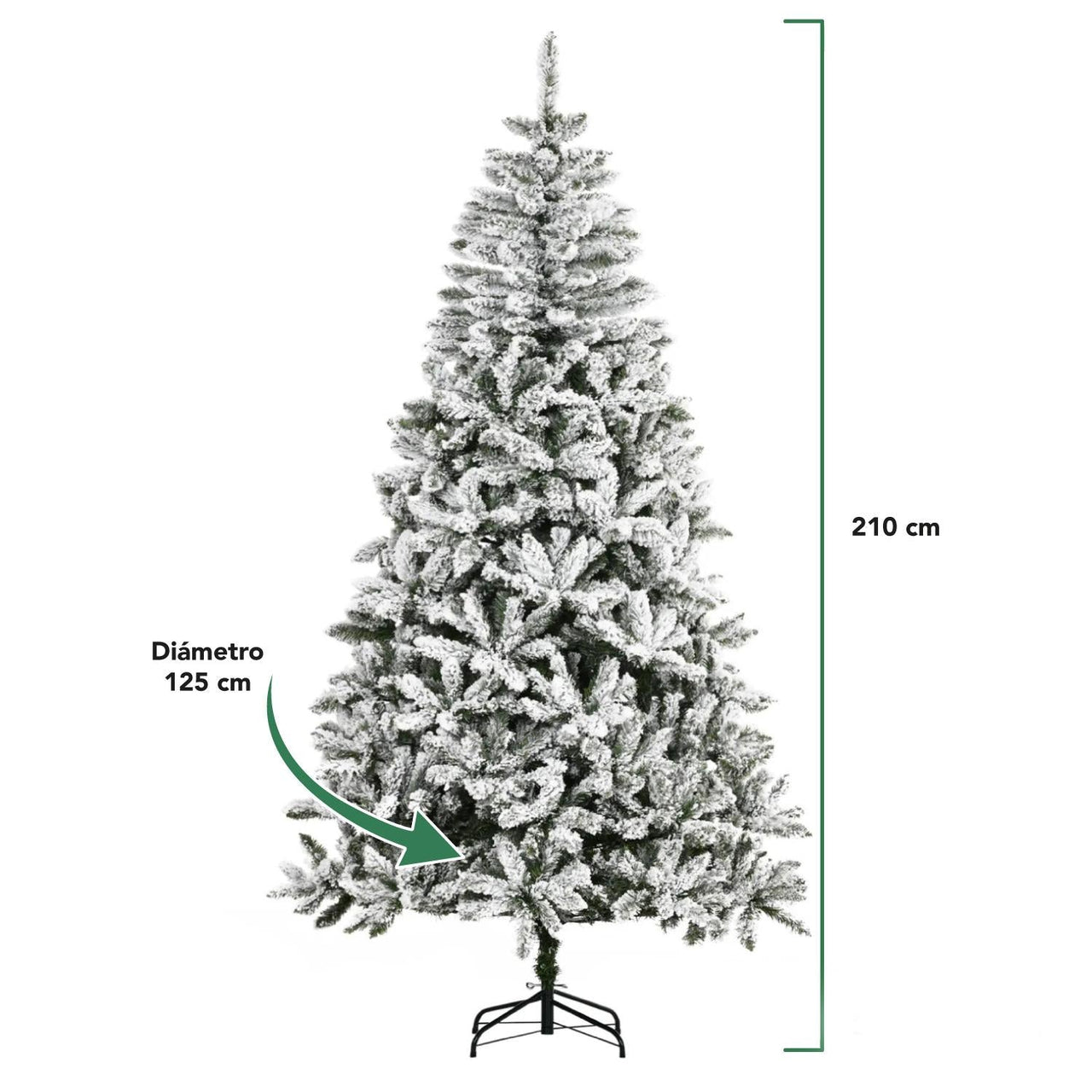 Pino de Navidad Nevado 2.10 m con 1000 Ramas Decoración