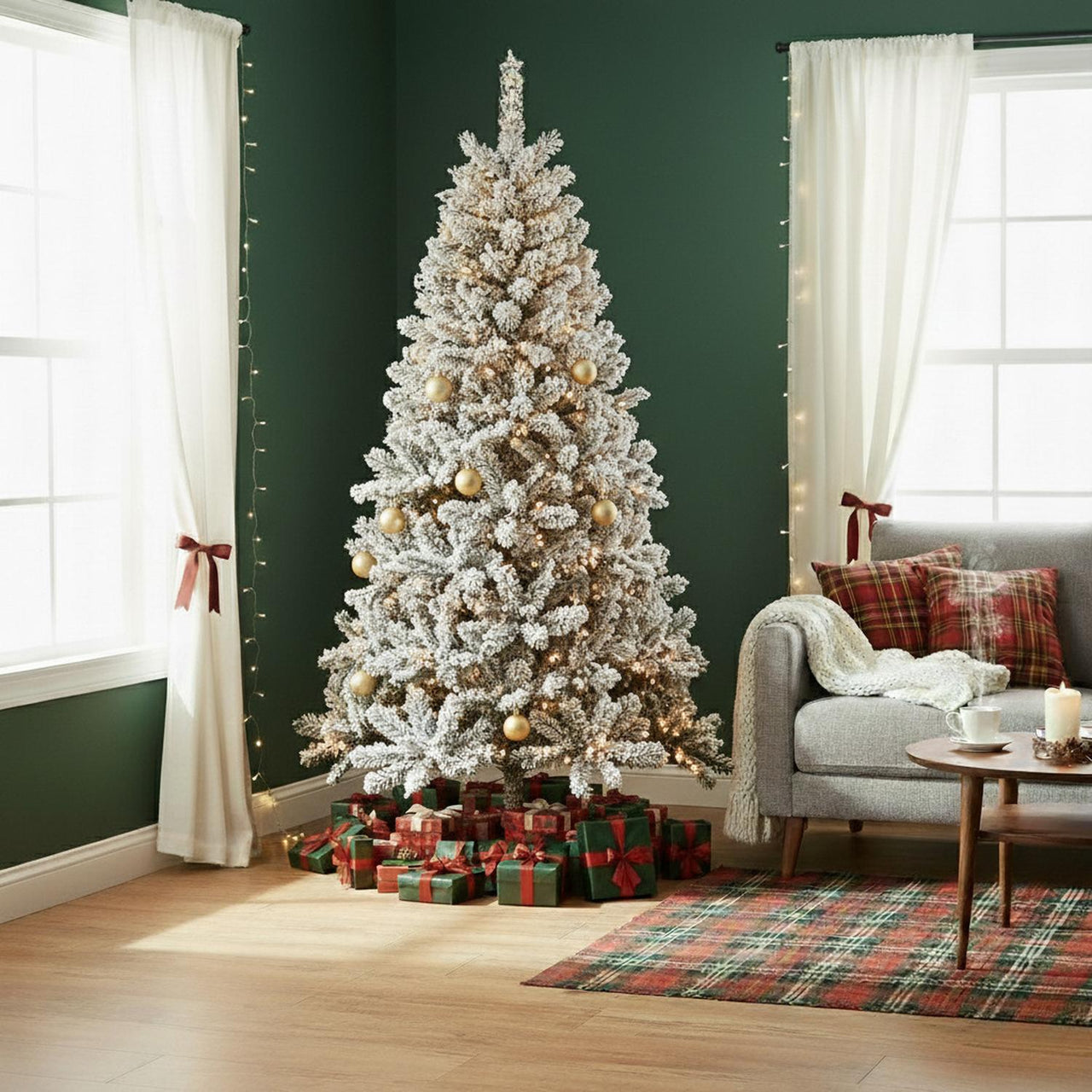 Pino de Navidad Nevado 2.10 m con 1000 Ramas Decoración