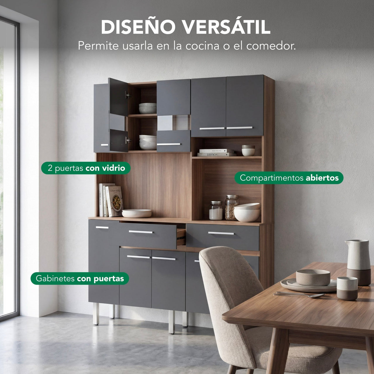 Rack Alacena de Cocina de Madera con 10 Puertas 2 Cajones