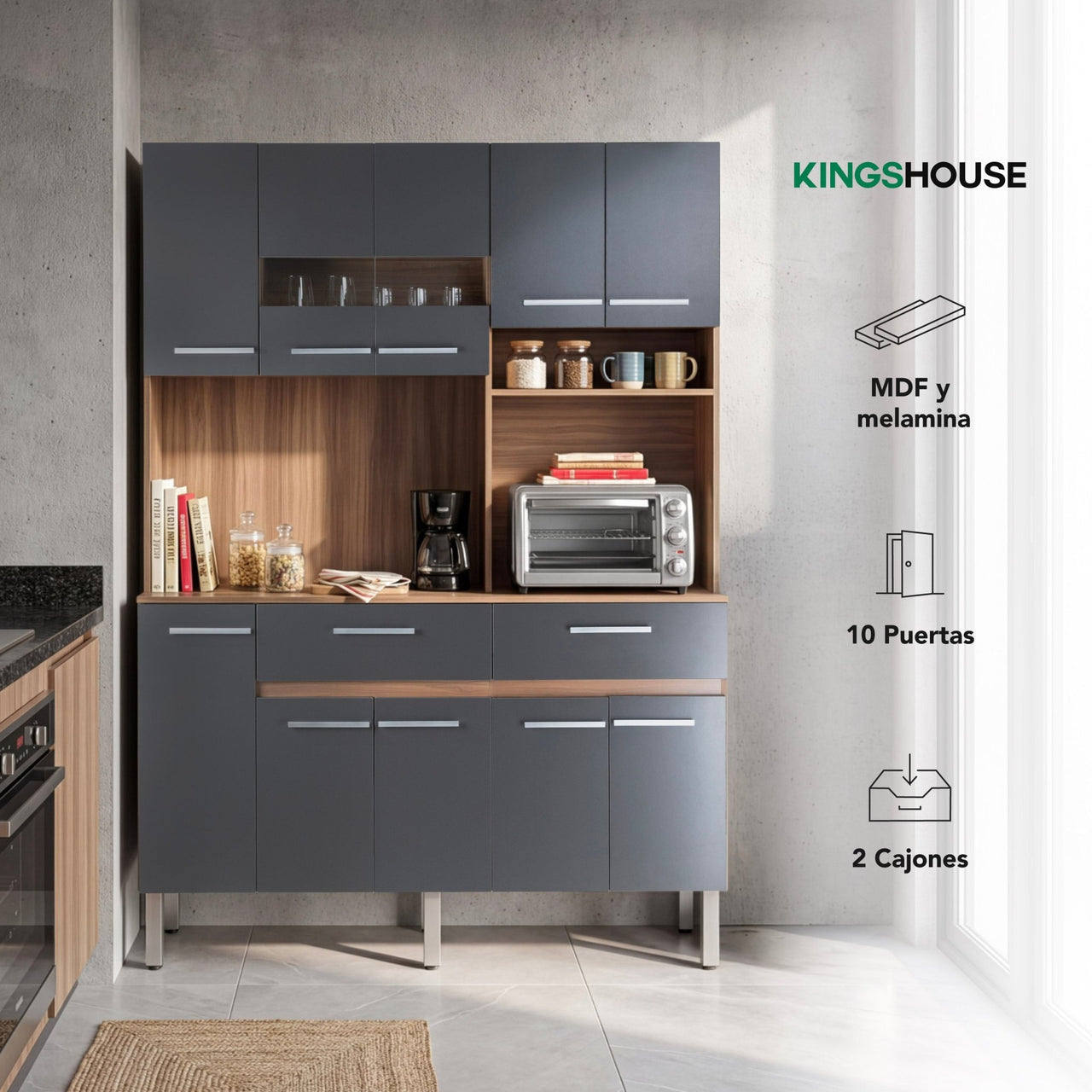 Rack Alacena de Cocina de Madera con 10 Puertas 2 Cajones