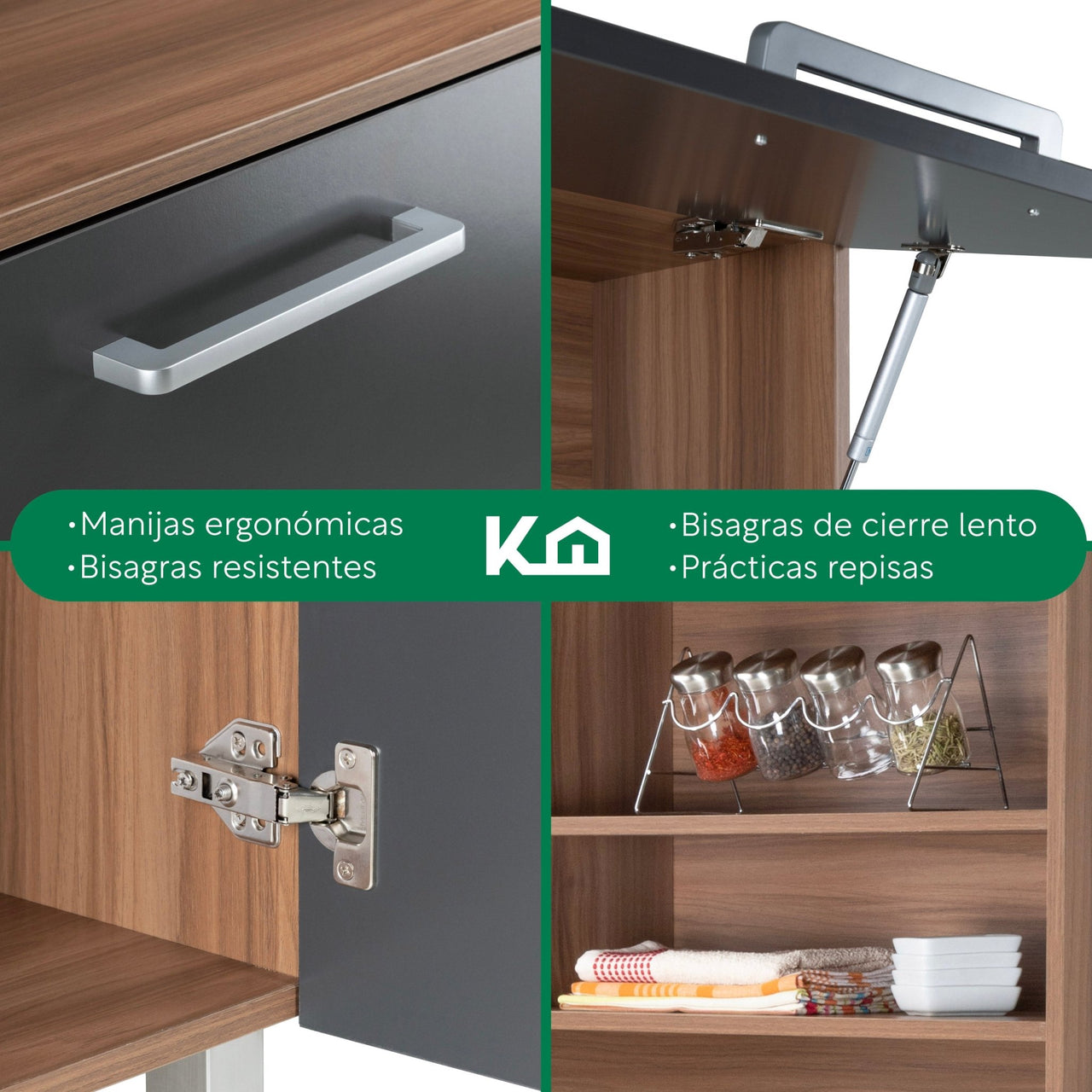 Rack Alacena de Cocina de Madera con 3 Puertas y 1 Cajón