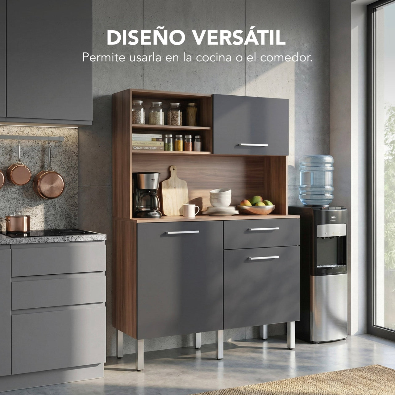 Rack Alacena de Cocina de Madera con 3 Puertas y 1 Cajón