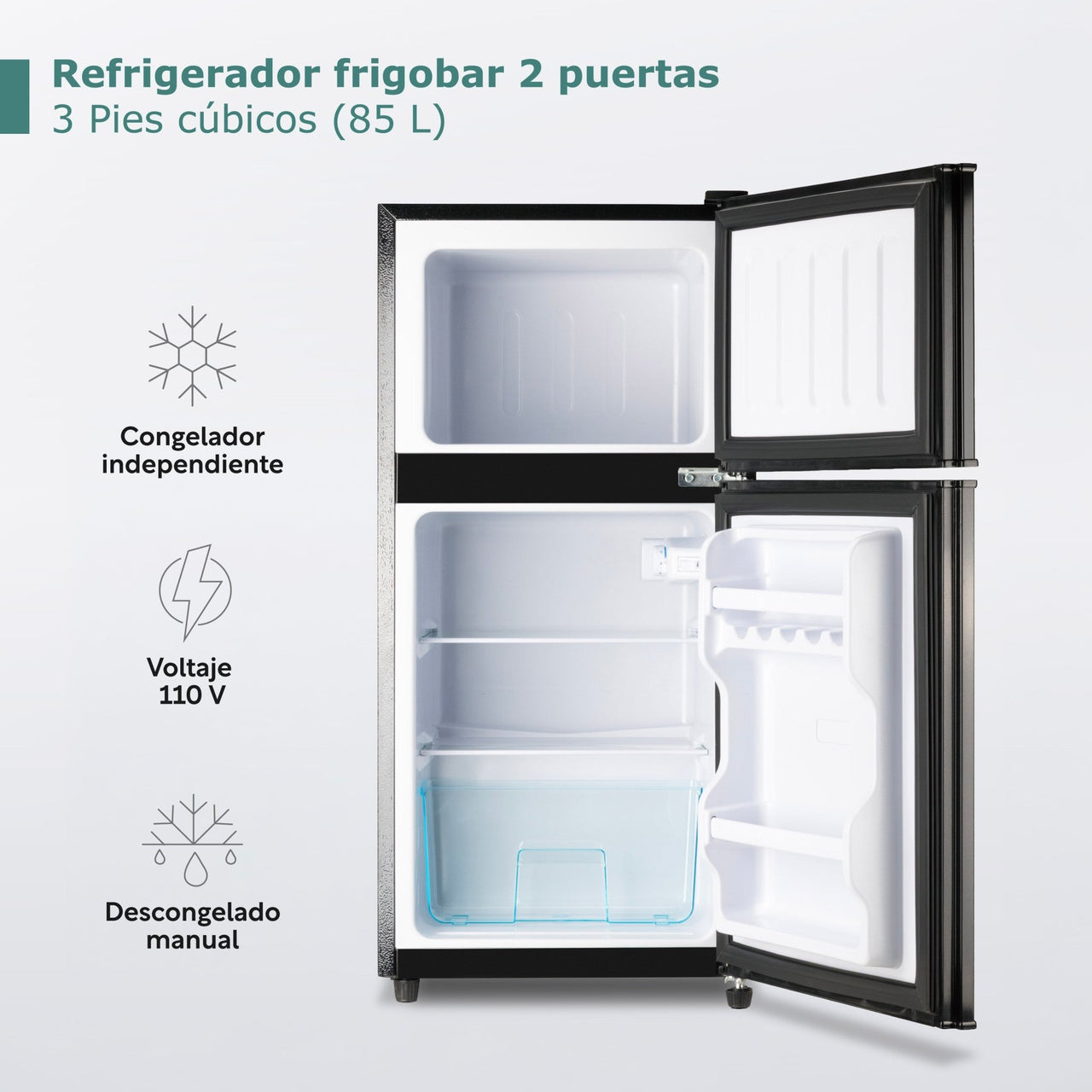 Refrigerador Frigobar 85 L 3 Pies Doble Puerta Congelador