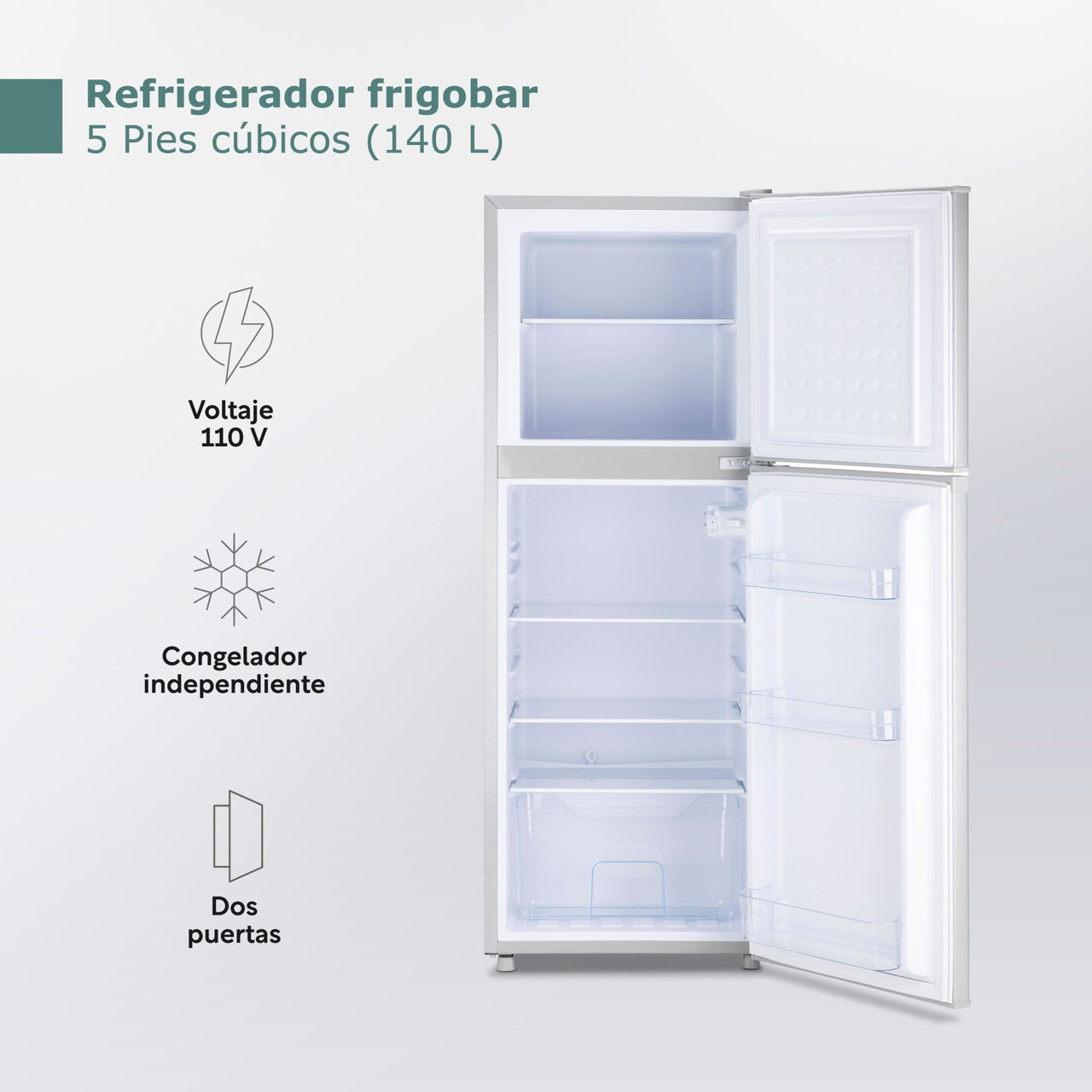 Refrigerador Frigobar con Congelador 140 L 5 Pies 2 Puertas