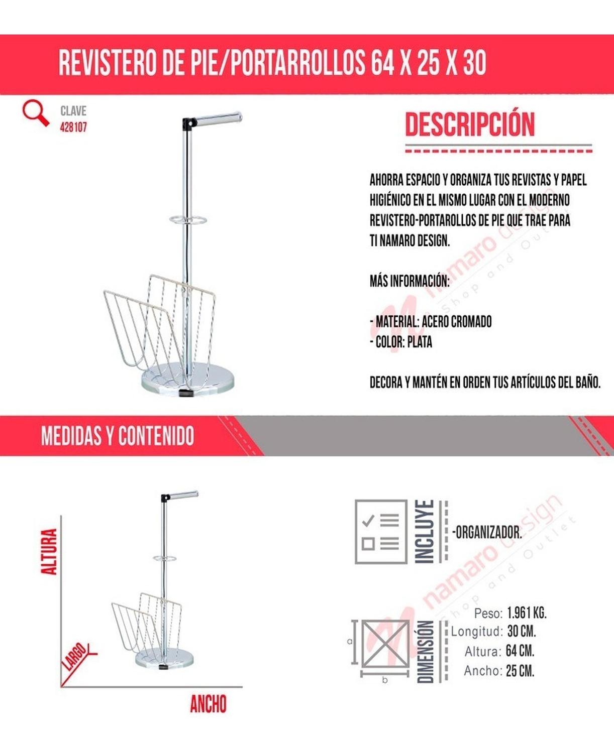 Revistero De Pie Poratorrollos Acero Cromado Namaro Design