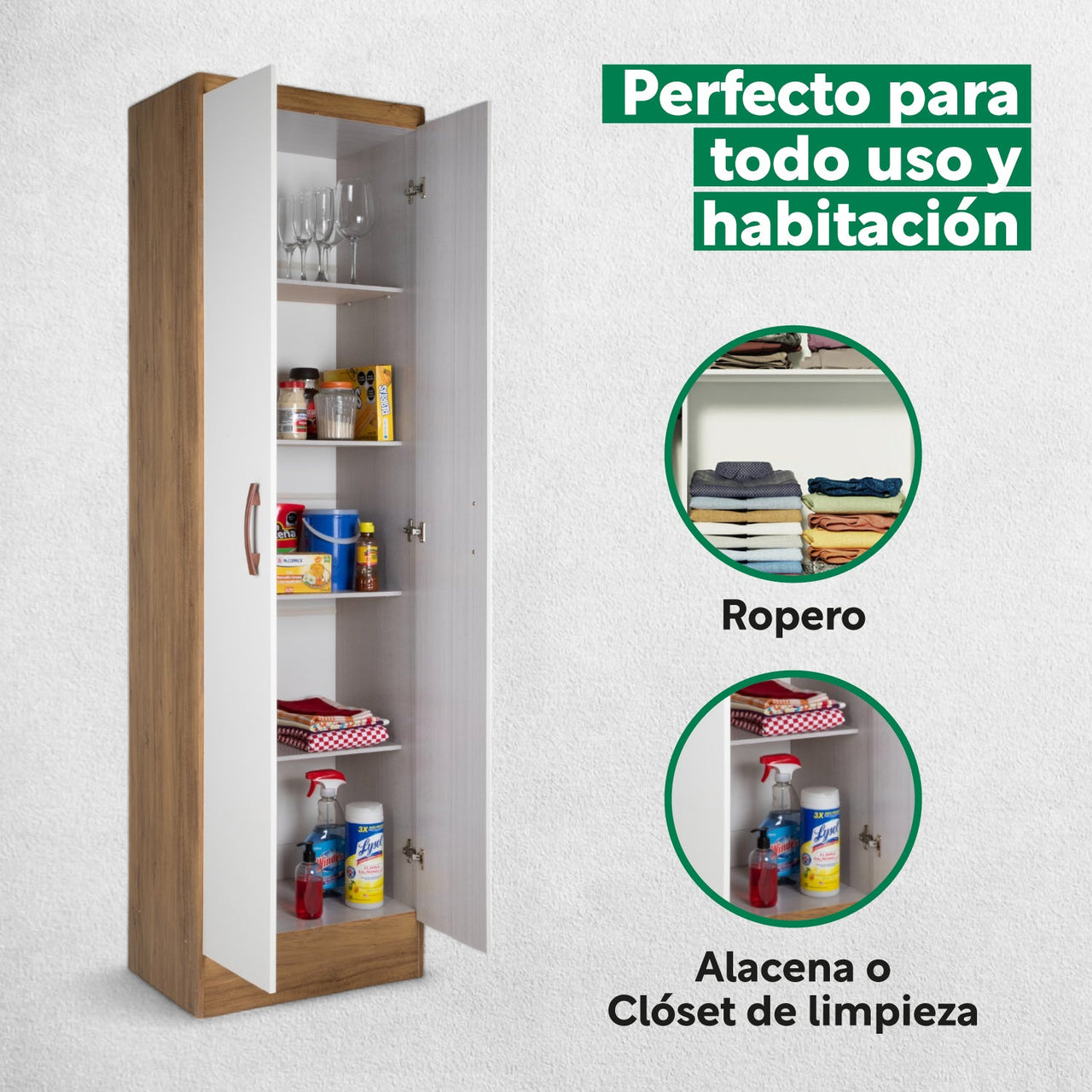 Ropero Closet Armario de Madera 2 Puertas y 5 Entrepaños