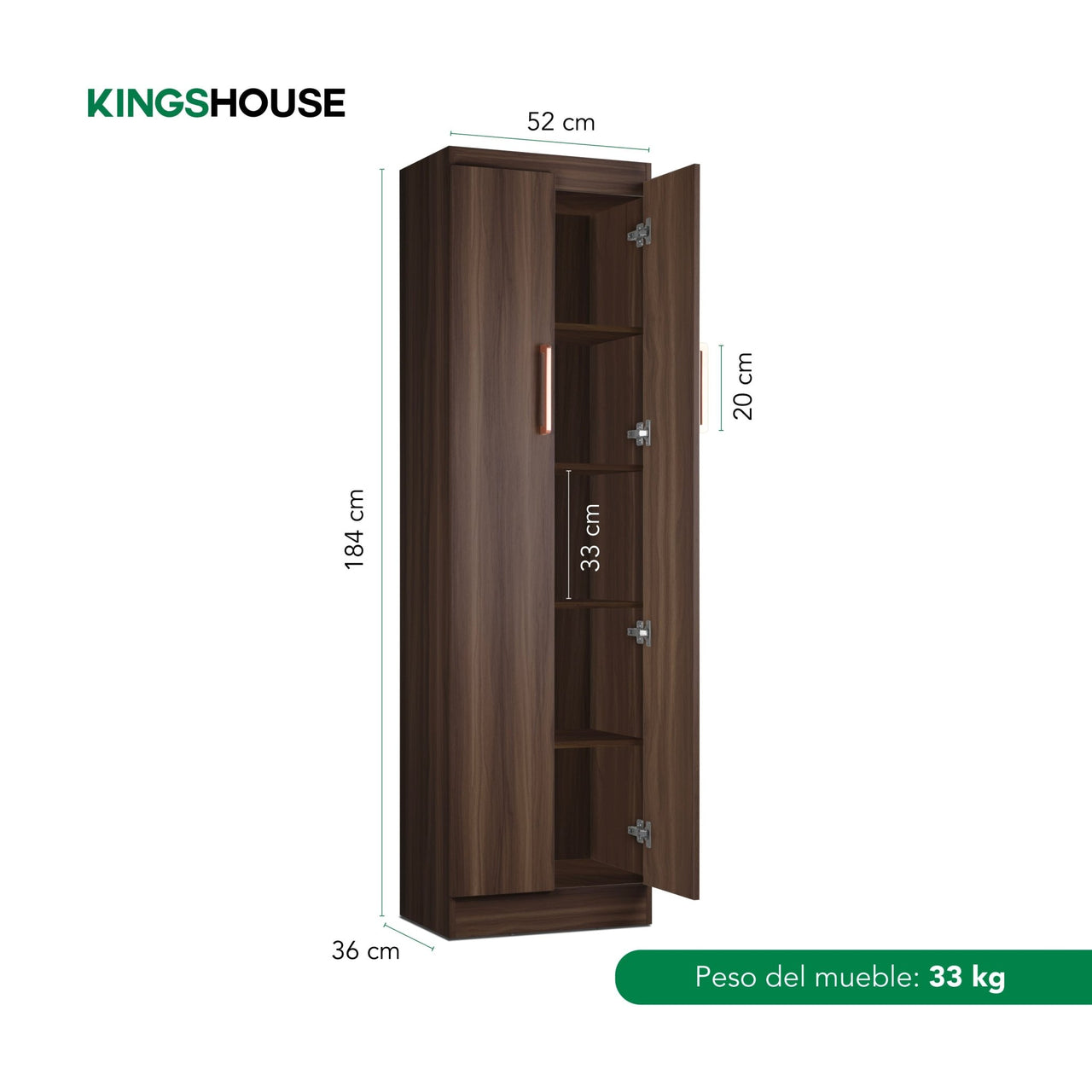 Ropero Closet Armario de Madera 2 Puertas y 5 Entrepaños