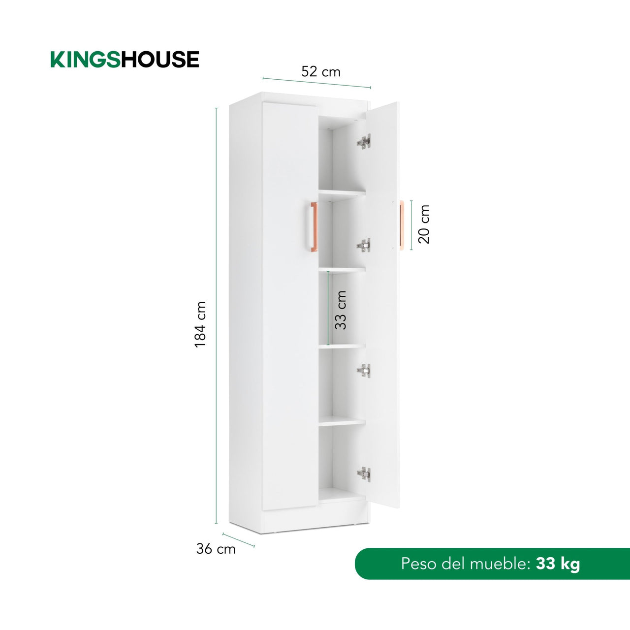 Ropero Closet Armario de Madera 2 Puertas y 5 Entrepaños