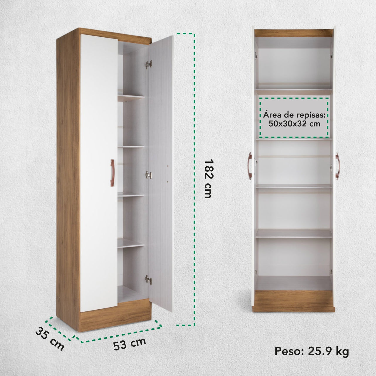 Ropero Closet Armario de Madera 2 Puertas y 5 Entrepaños