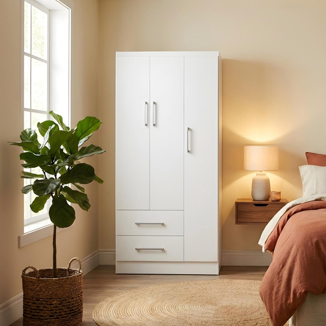 Ropero Closet Armario Ropa de Madera 3 Puertas y 2 Cajones