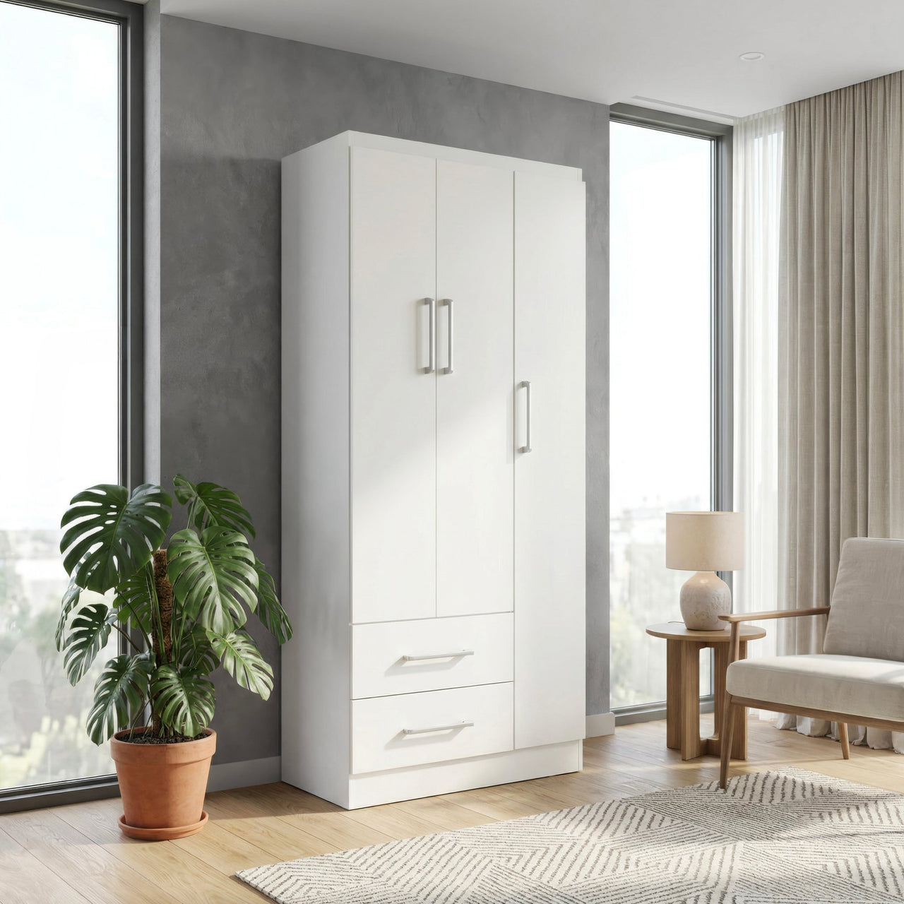 Ropero Closet Armario Ropa de Madera 3 Puertas y 2 Cajones