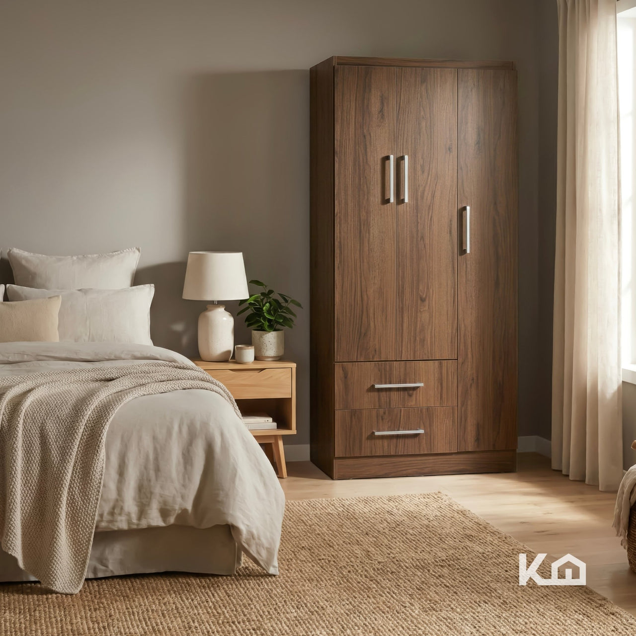 Ropero Closet Armario Ropa de Madera 3 Puertas y 2 Cajones