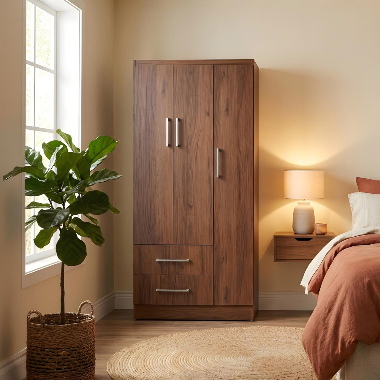 Ropero Closet Armario Ropa de Madera 3 Puertas y 2 Cajones