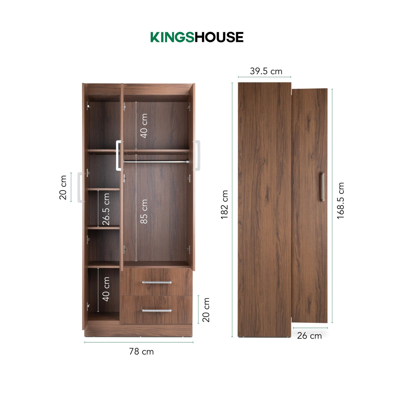 Ropero Closet Armario Ropa de Madera 3 Puertas y 2 Cajones