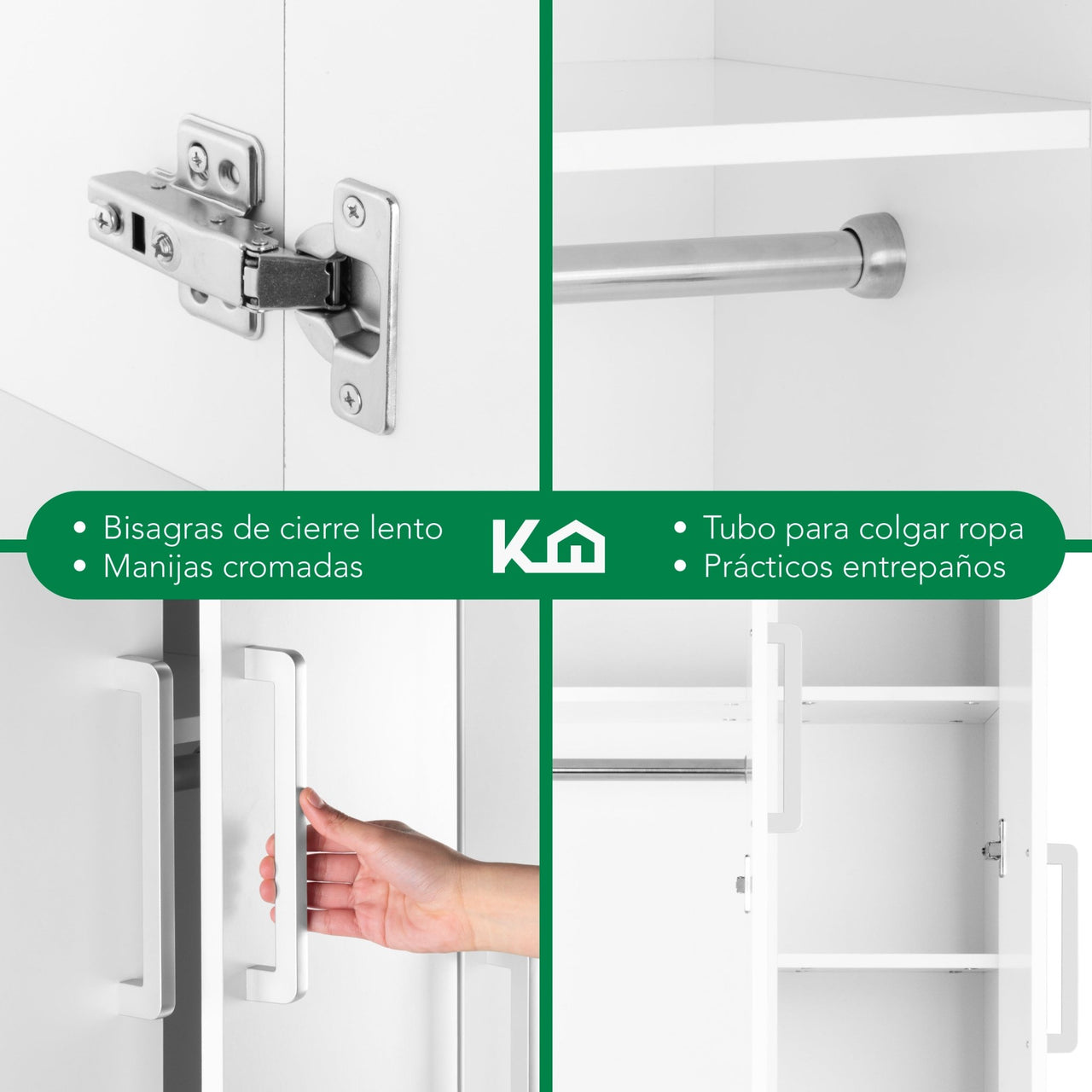 Ropero Closet Armario Ropa de Madera 3 Puertas y 2 Cajones