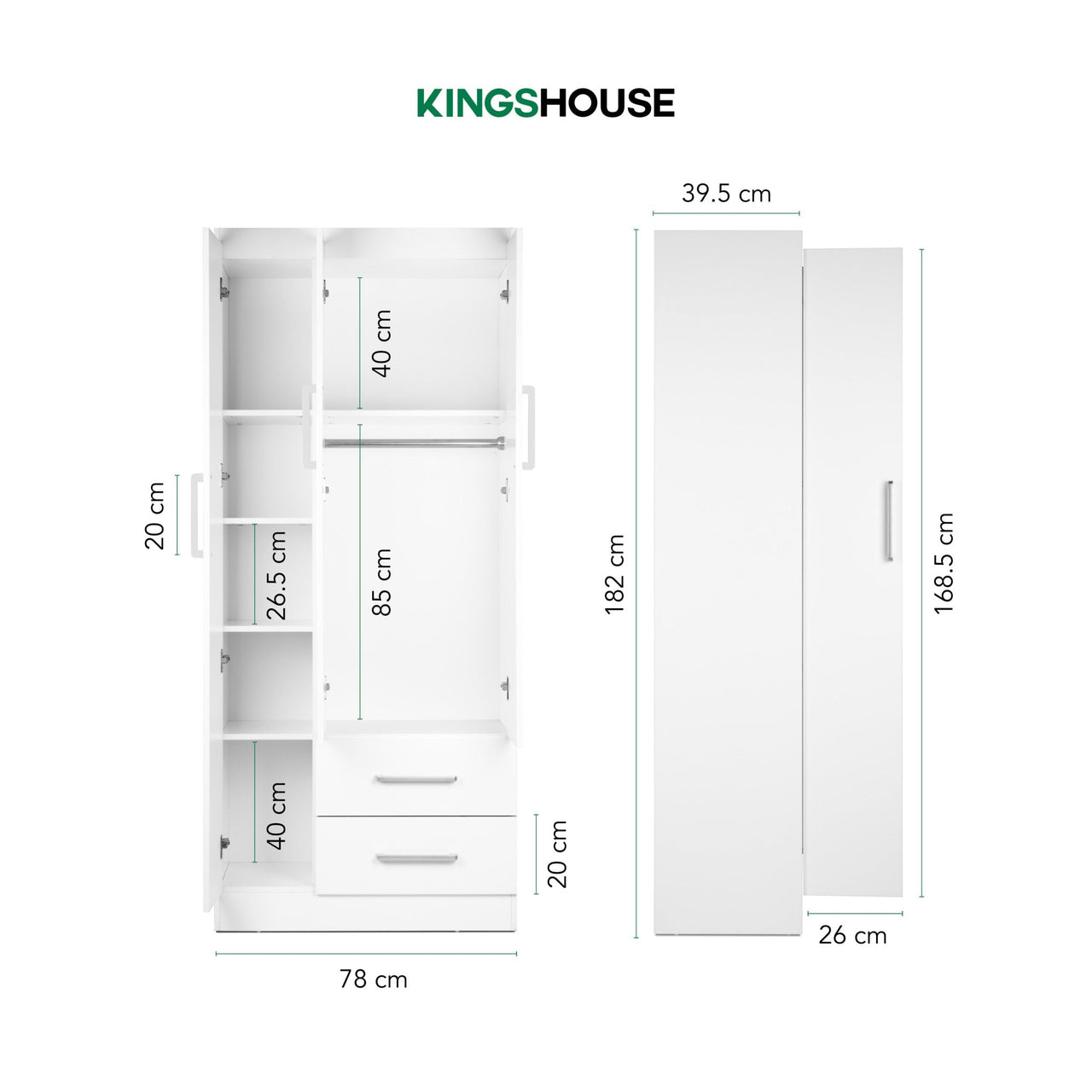 Ropero Closet Armario Ropa de Madera 3 Puertas y 2 Cajones