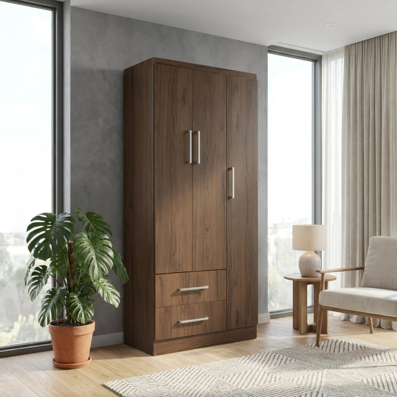 Ropero Closet Armario Ropa de Madera 3 Puertas y 2 Cajones