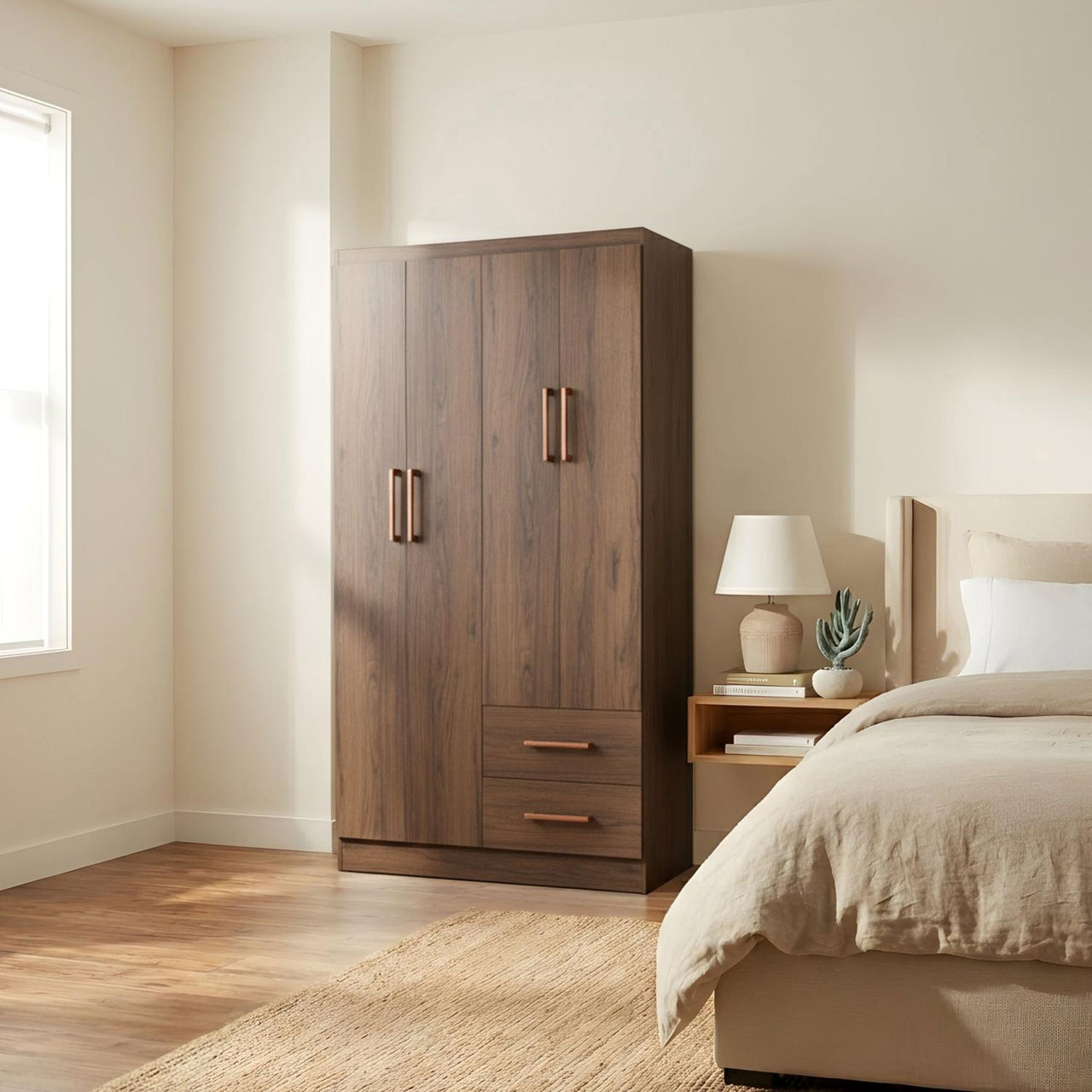 Ropero Closet Armario Ropa de Madera 4 Puertas y 2 Cajones