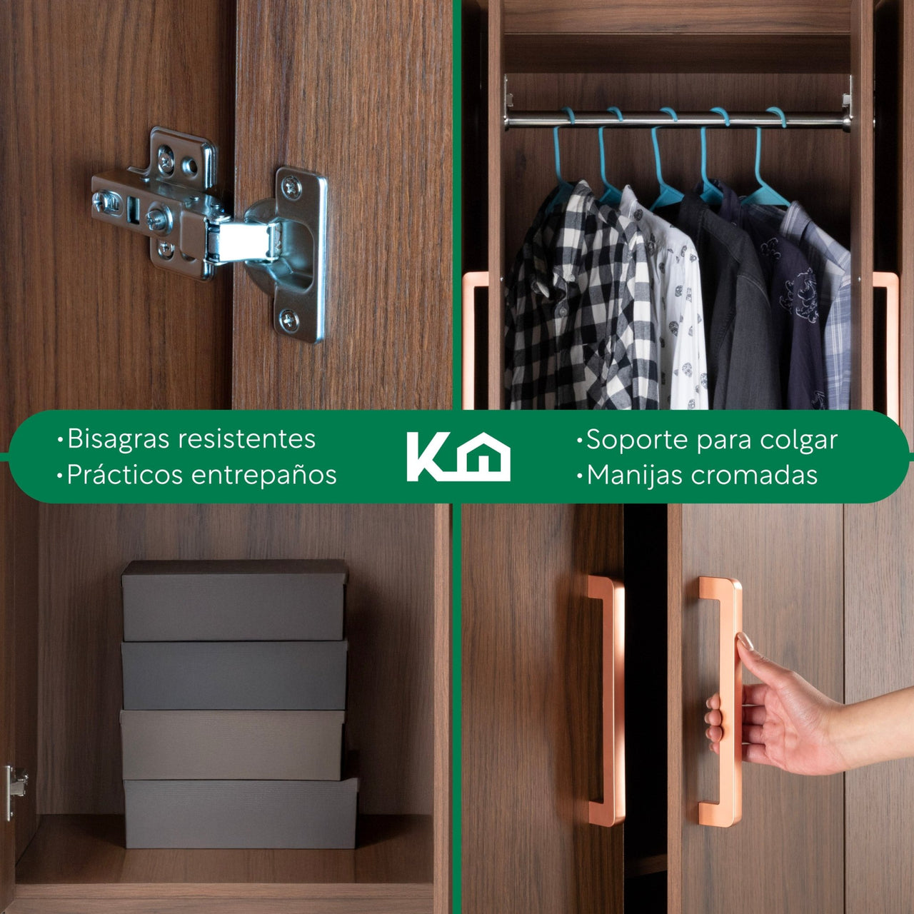 Ropero Closet Armario Ropa de Madera 4 Puertas y 2 Cajones