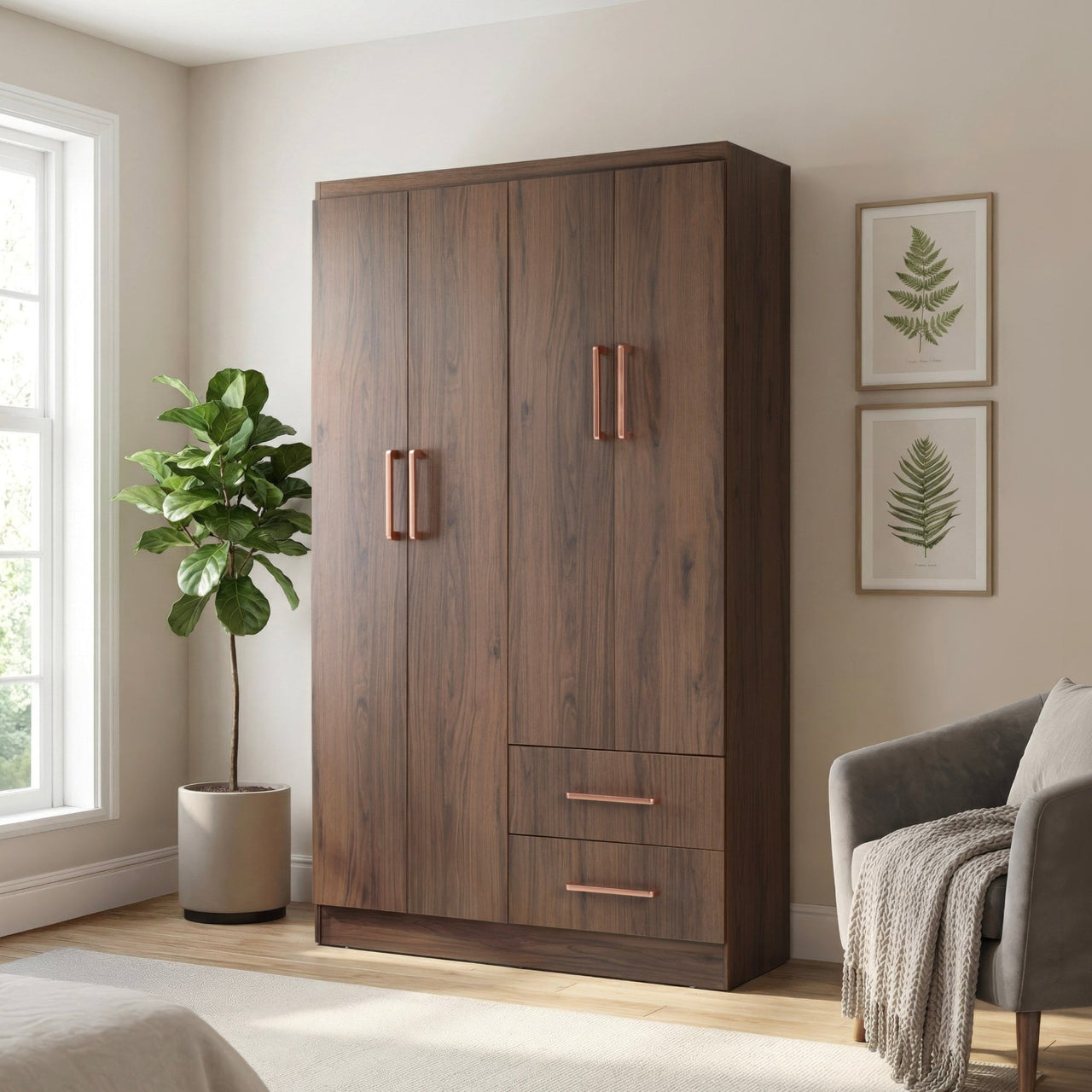 Ropero Closet Armario Ropa de Madera 4 Puertas y 2 Cajones