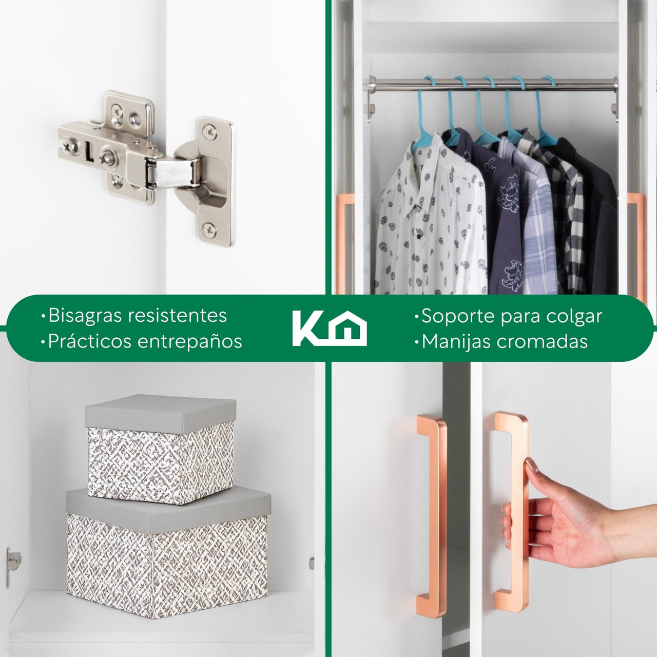 Ropero Closet Armario Ropa de Madera 4 Puertas y 2 Cajones