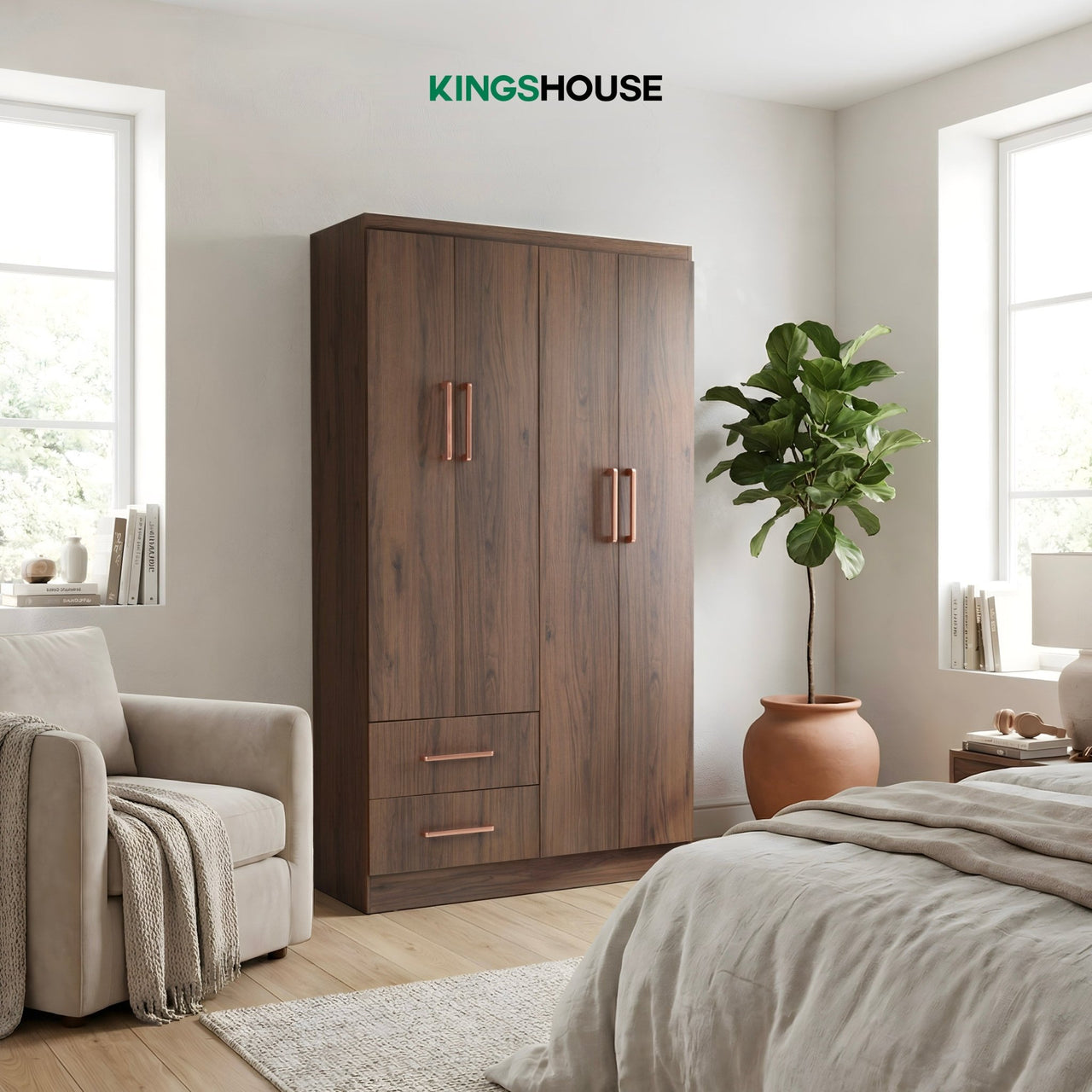 Ropero Closet Armario Ropa de Madera 4 Puertas y 2 Cajones