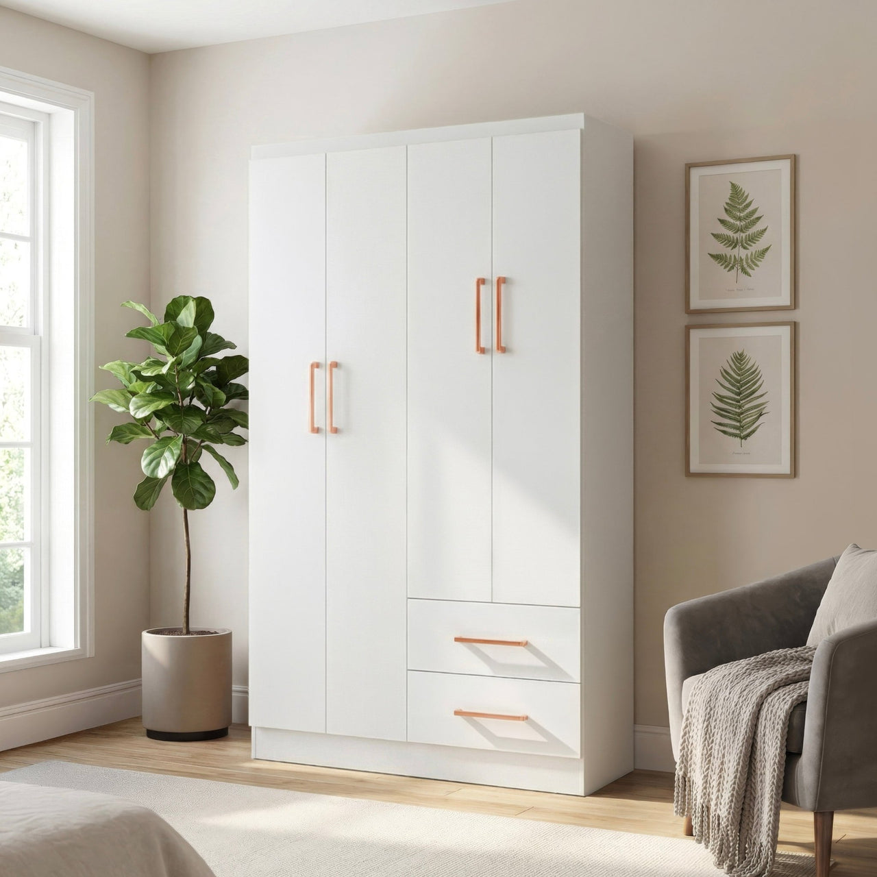 Ropero Closet Armario Ropa de Madera 4 Puertas y 2 Cajones