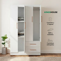 Thumbnail for Ropero Closet Armario Ropa de Madera 4 Puertas y 2 Cajones