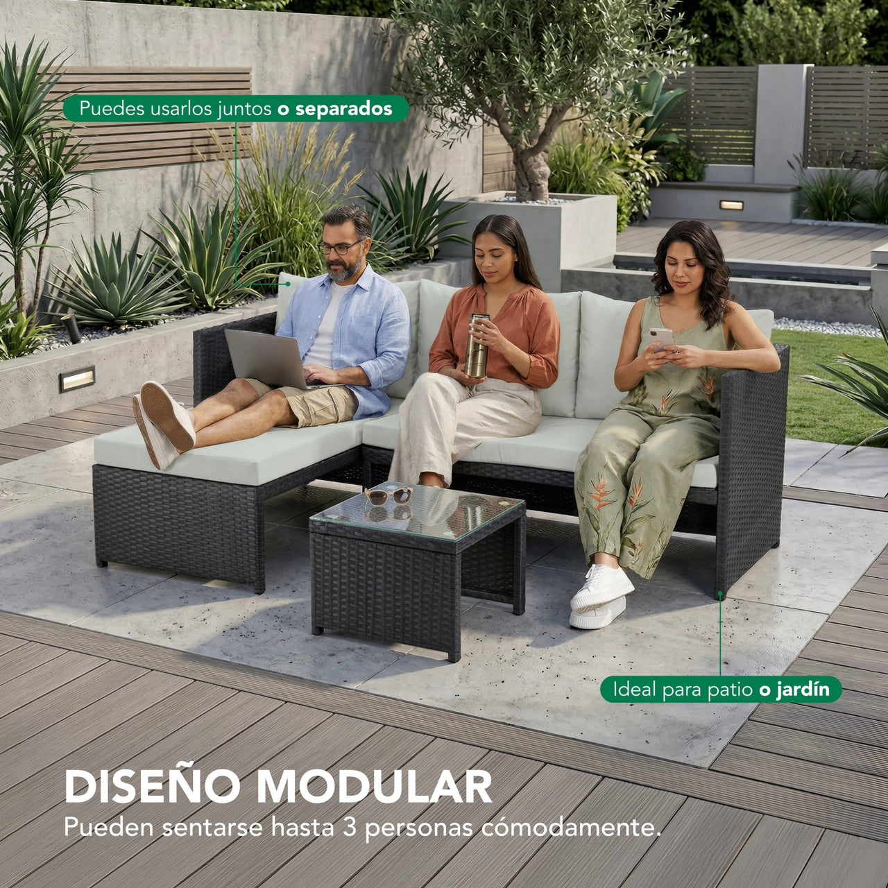 Sala de Mimbre para Exteriores y Jardín Esquina Derecha