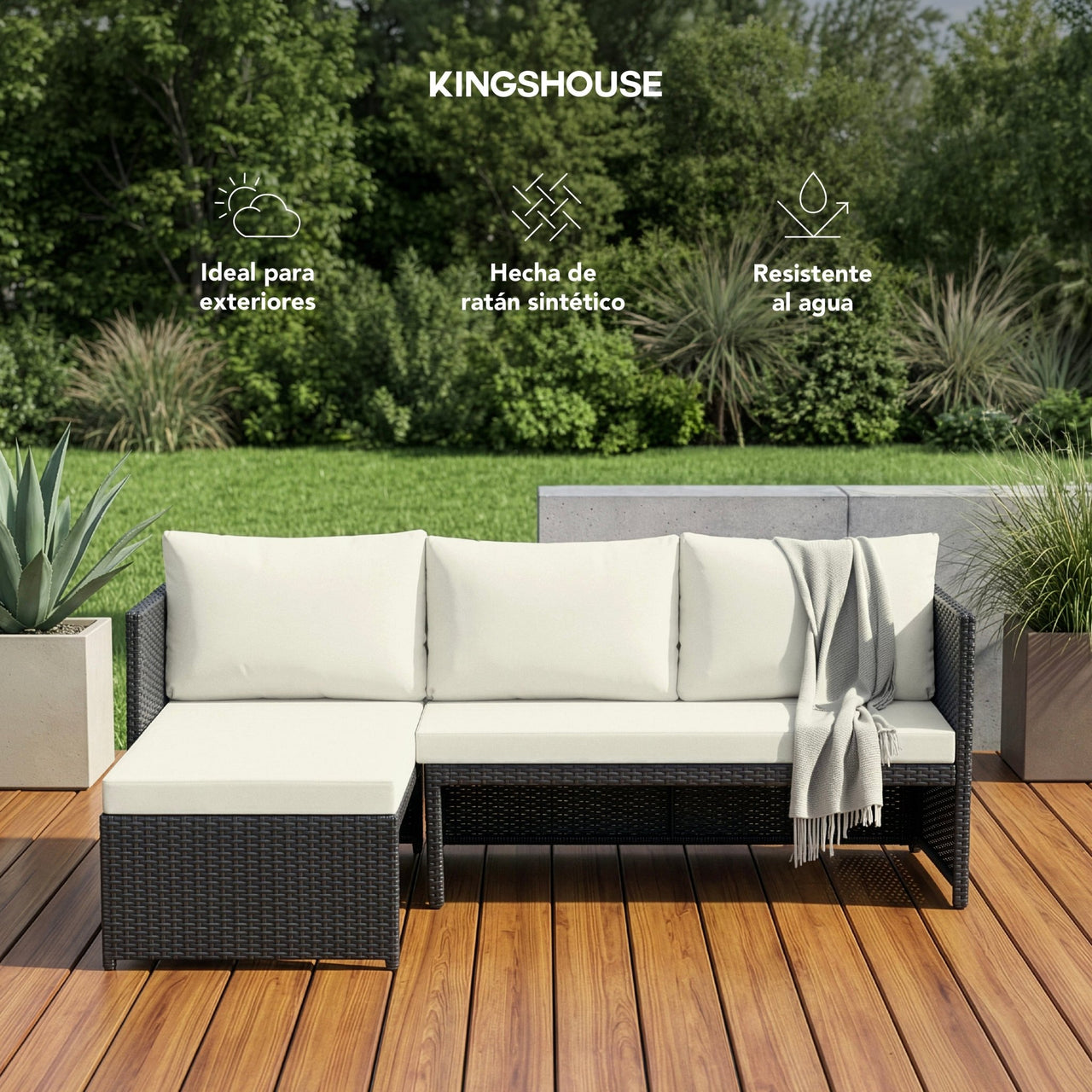 Sala de Mimbre para Exteriores y Jardín Esquina Derecha