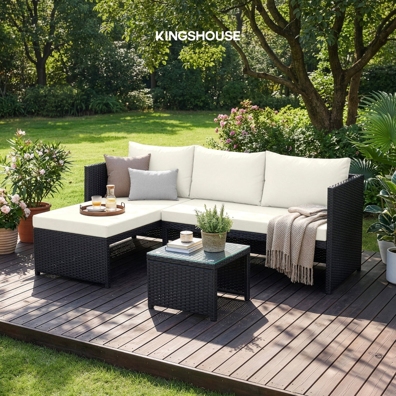 Sala de Mimbre para Exteriores y Jardín Esquina Derecha