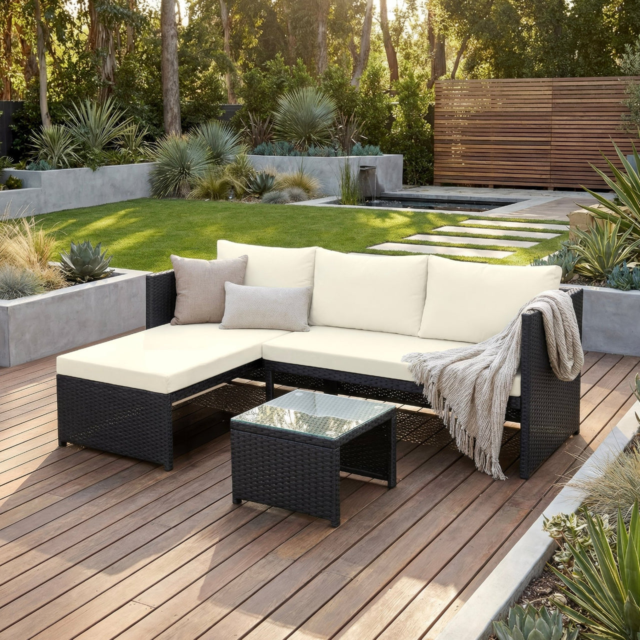 Sala de Mimbre para Exteriores y Jardín Esquina Derecha