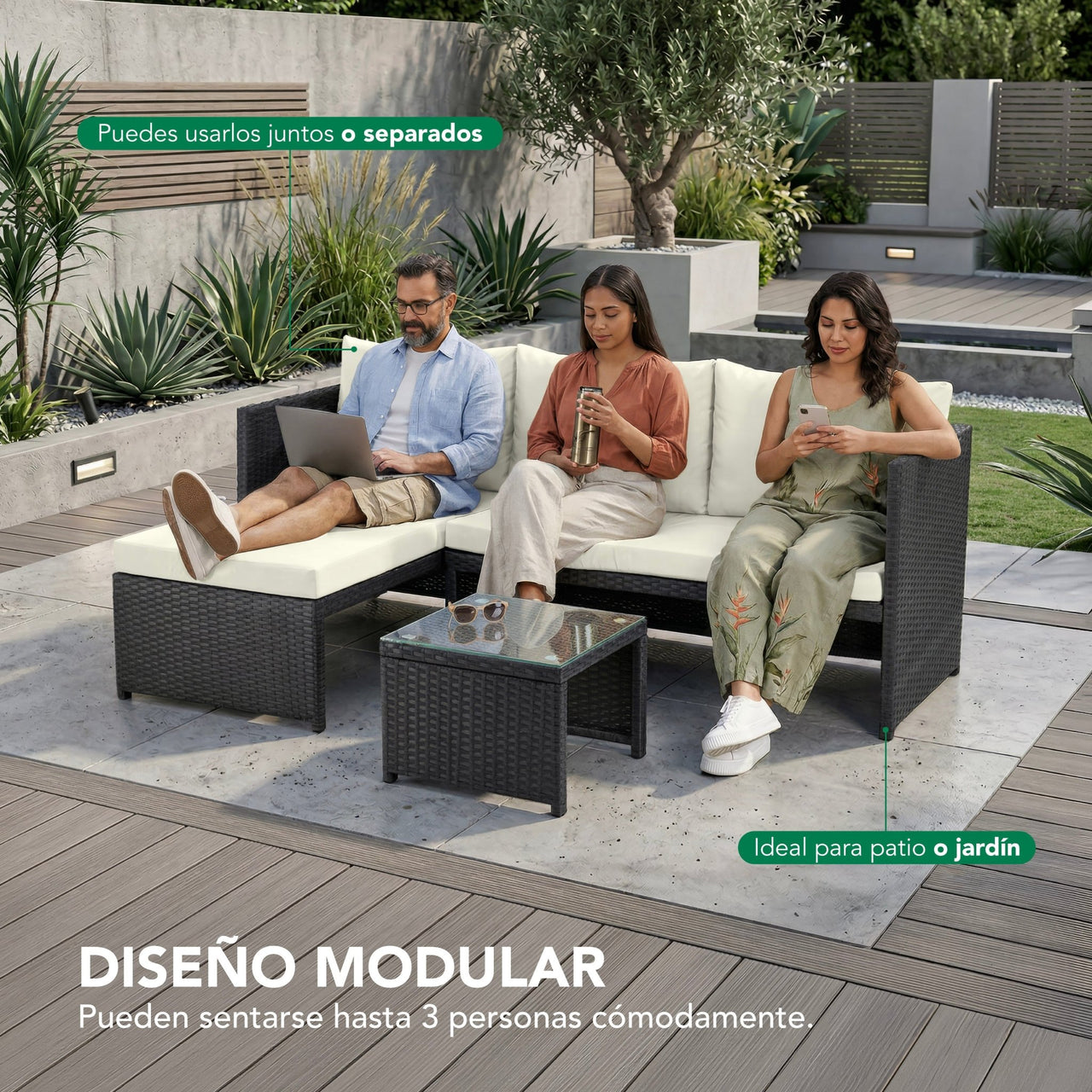 Sala de Mimbre para Exteriores y Jardín Esquina Derecha