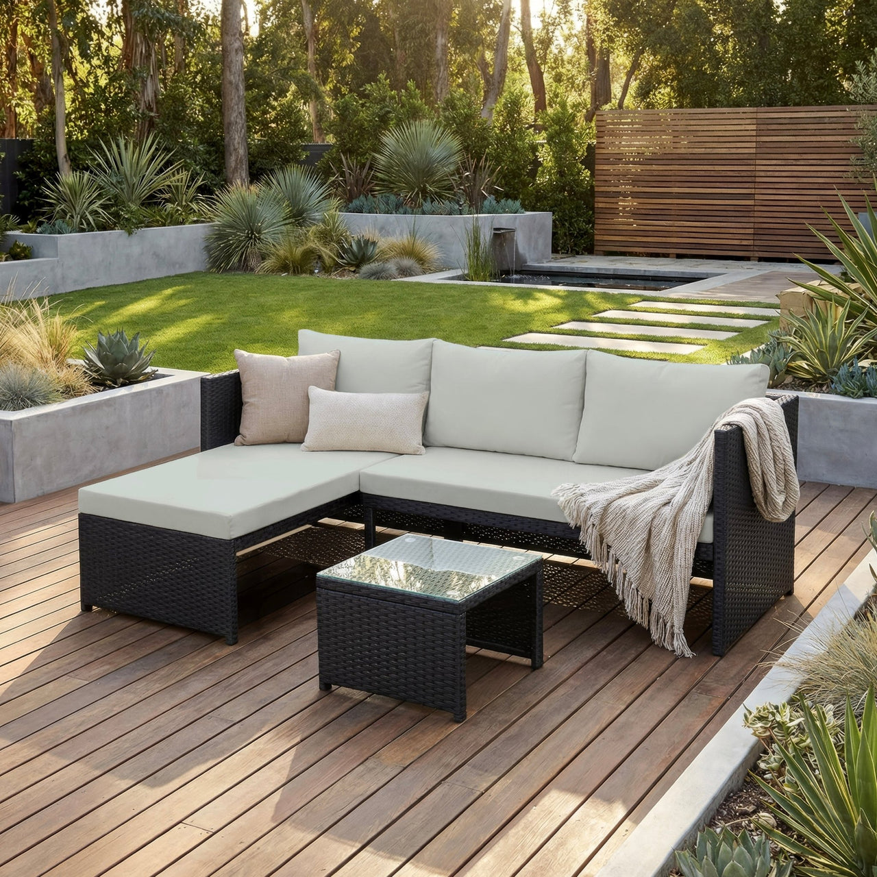 Sala de Mimbre para Exteriores y Jardín Esquina Derecha