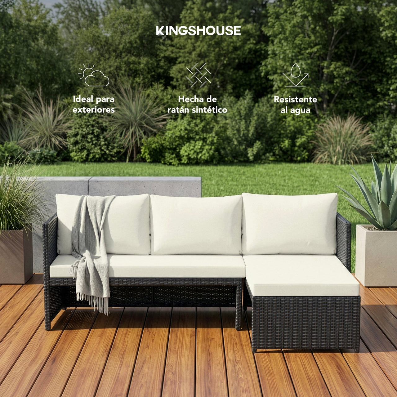 Sala de Mimbre para Exteriores y Jardín Esquina Izquierda