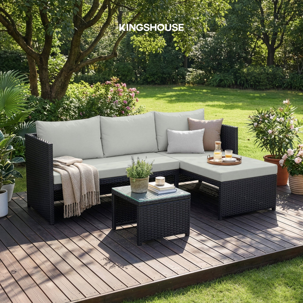 Sala de Mimbre para Exteriores y Jardín Esquina Izquierda