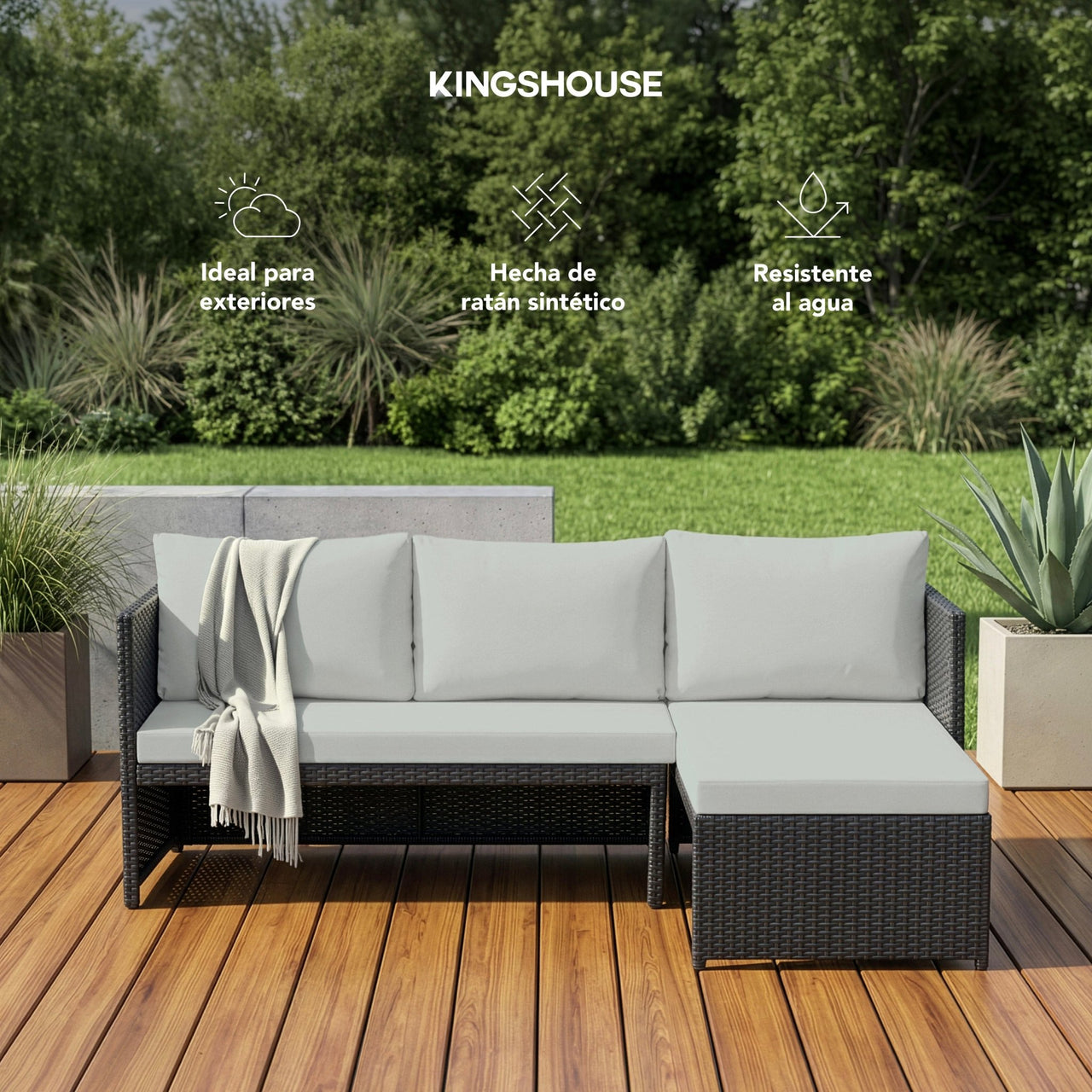 Sala de Mimbre para Exteriores y Jardín Esquina Izquierda