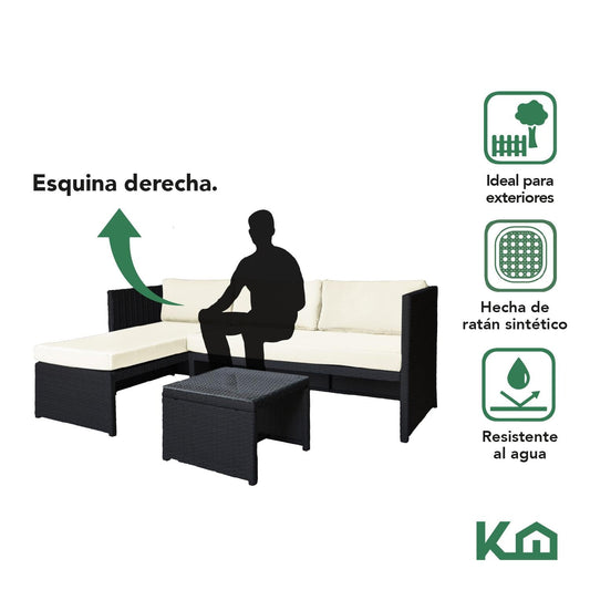 Sala Exterior Esquinera Derecha Mueble Juego Jardín RatanKH3PLGBL