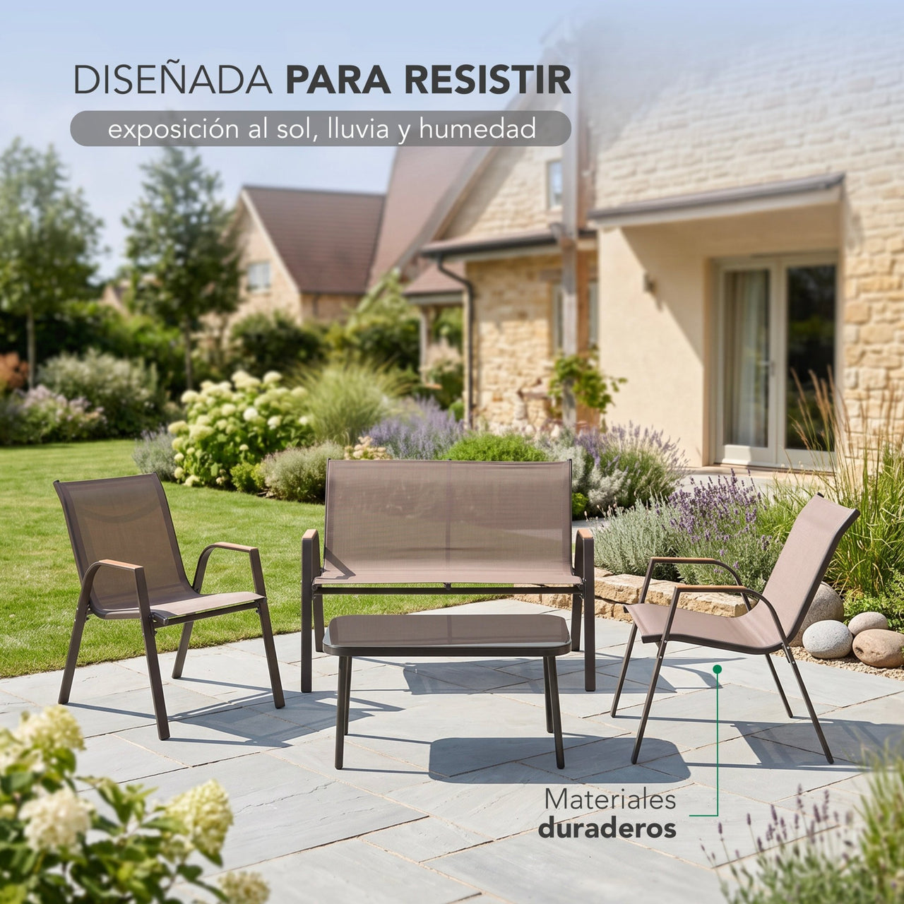 Sala Exterior Jardín Patio 4 Piezas Mesa De Vidrio