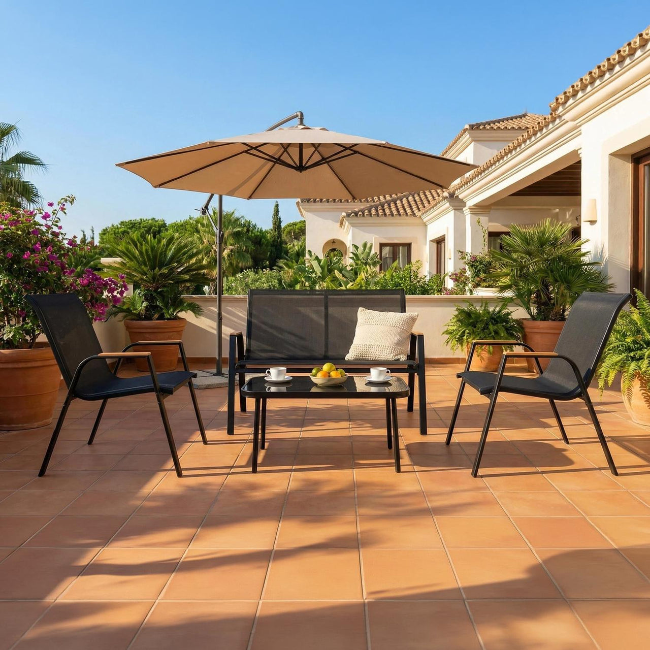 Sala Exterior Jardín Patio 4 Piezas Mesa De Vidrio