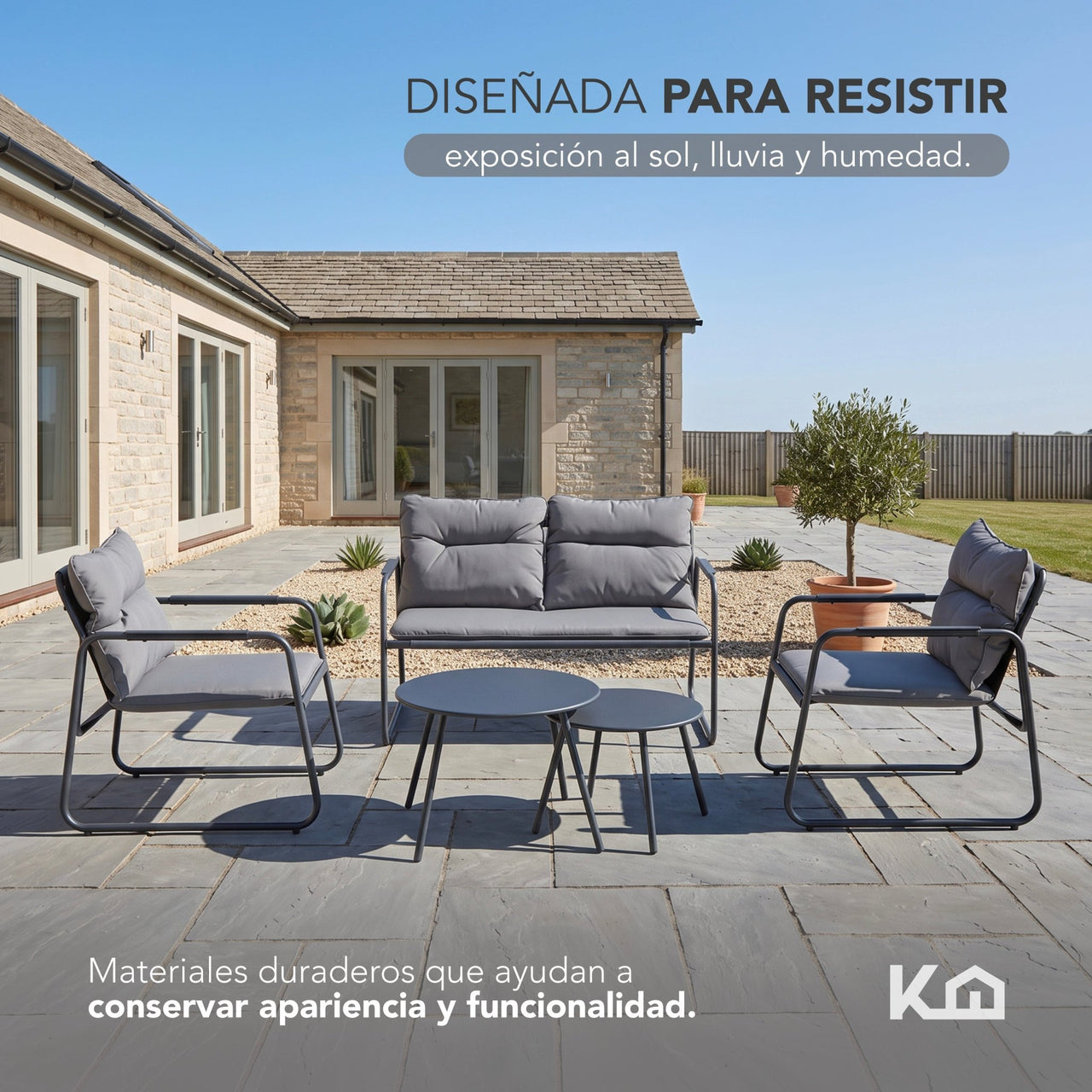 Sala Exterior Jardín Terraza 5 Piezas 2 Mesas De Metal