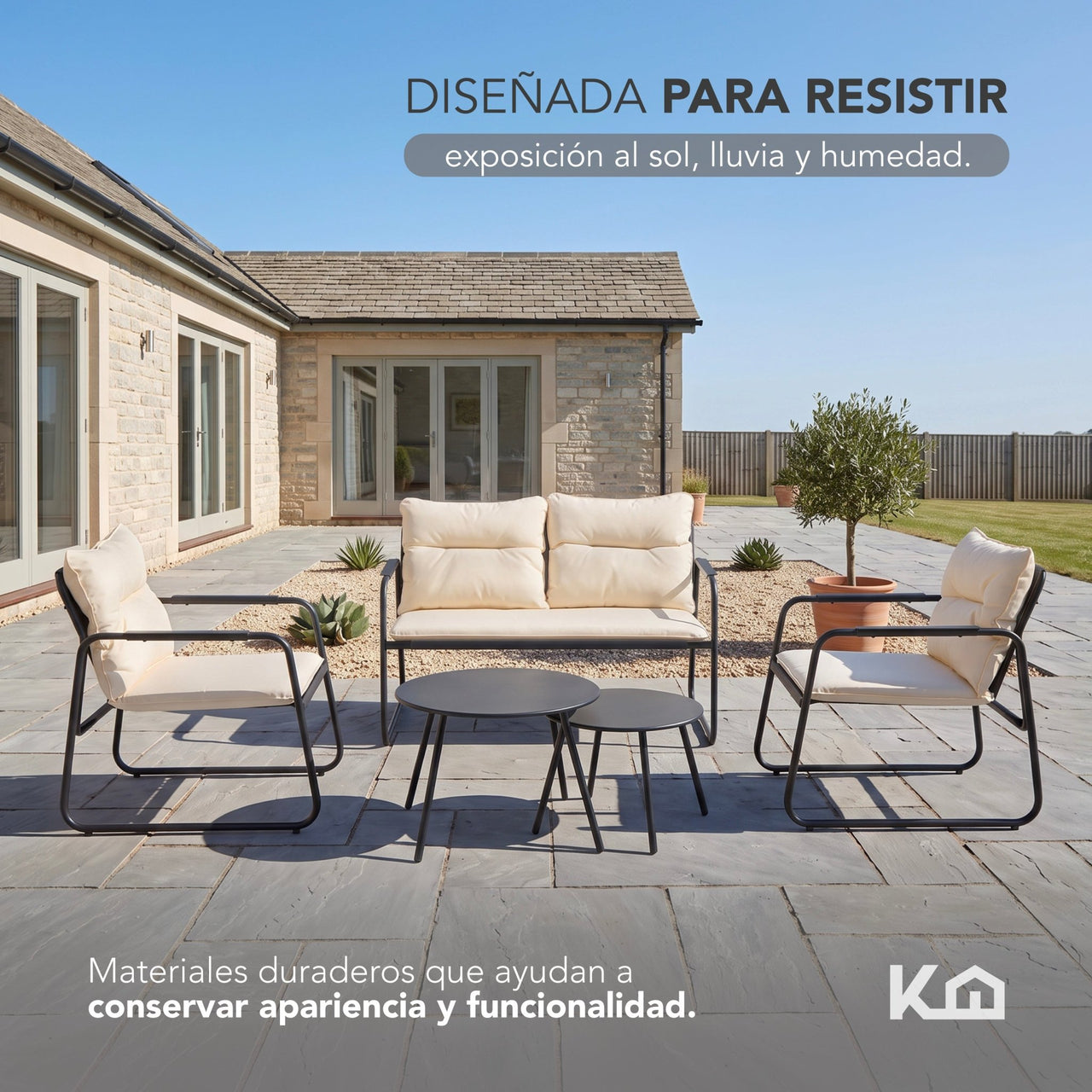 Sala Exterior Jardín Terraza 5 Piezas 2 Mesas De Metal