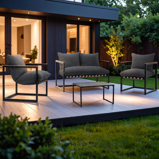 Sala Exterior Juego Para Jardín Exterior Silver TextilenePLSUNRISE-NEG