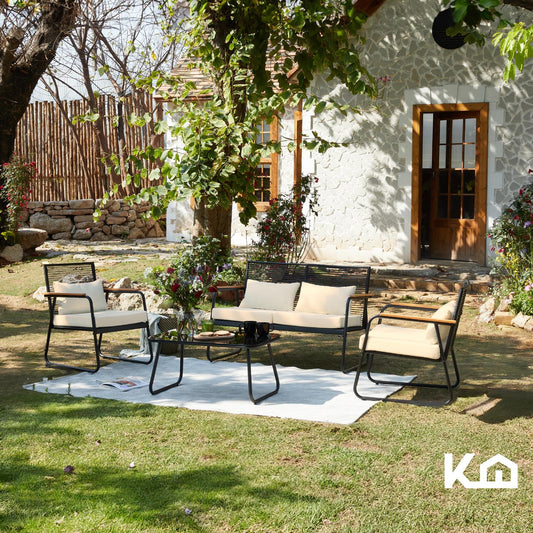 Sala Exterior Juego Para Jardín Exterior Sunshine Ratan 4PzsLIV - SUNSH4 - NEG
